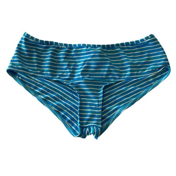 Moschino Mare Boy Short Bikini Bottoms Ruched Back Blue Stripe Size 36/L NWT - Picture 1 of 9